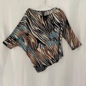 CLARA SUN WOO Multi Color Zebra Print Asymmetric Hem 3/4 Sleeve Top